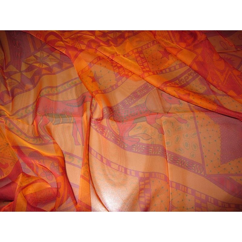 Hermes 2013 cw03 Orange/Rouge/Vert Ors Bleus d'Afrique Mousseline 140, New! - poupishop