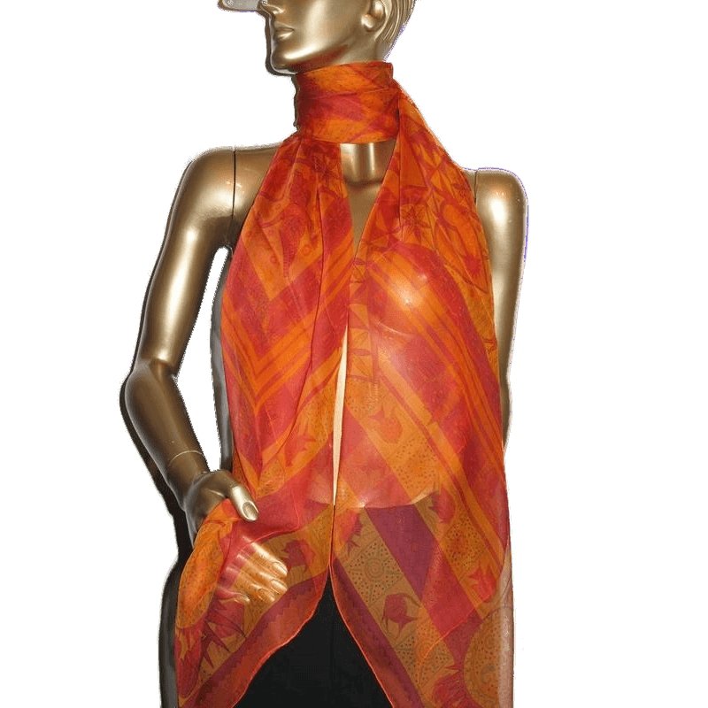 Hermes 2013 cw03 Orange/Rouge/Vert Ors Bleus d'Afrique Mousseline 140, New! - poupishop