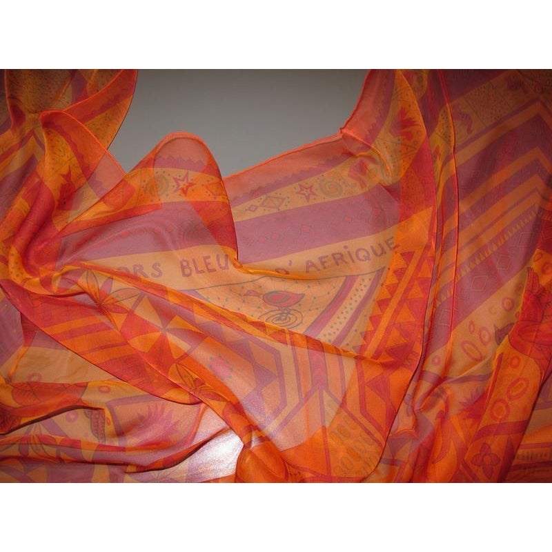 Hermes 2013 cw03 Orange/Rouge/Vert Ors Bleus d'Afrique Mousseline 140, New! - poupishop