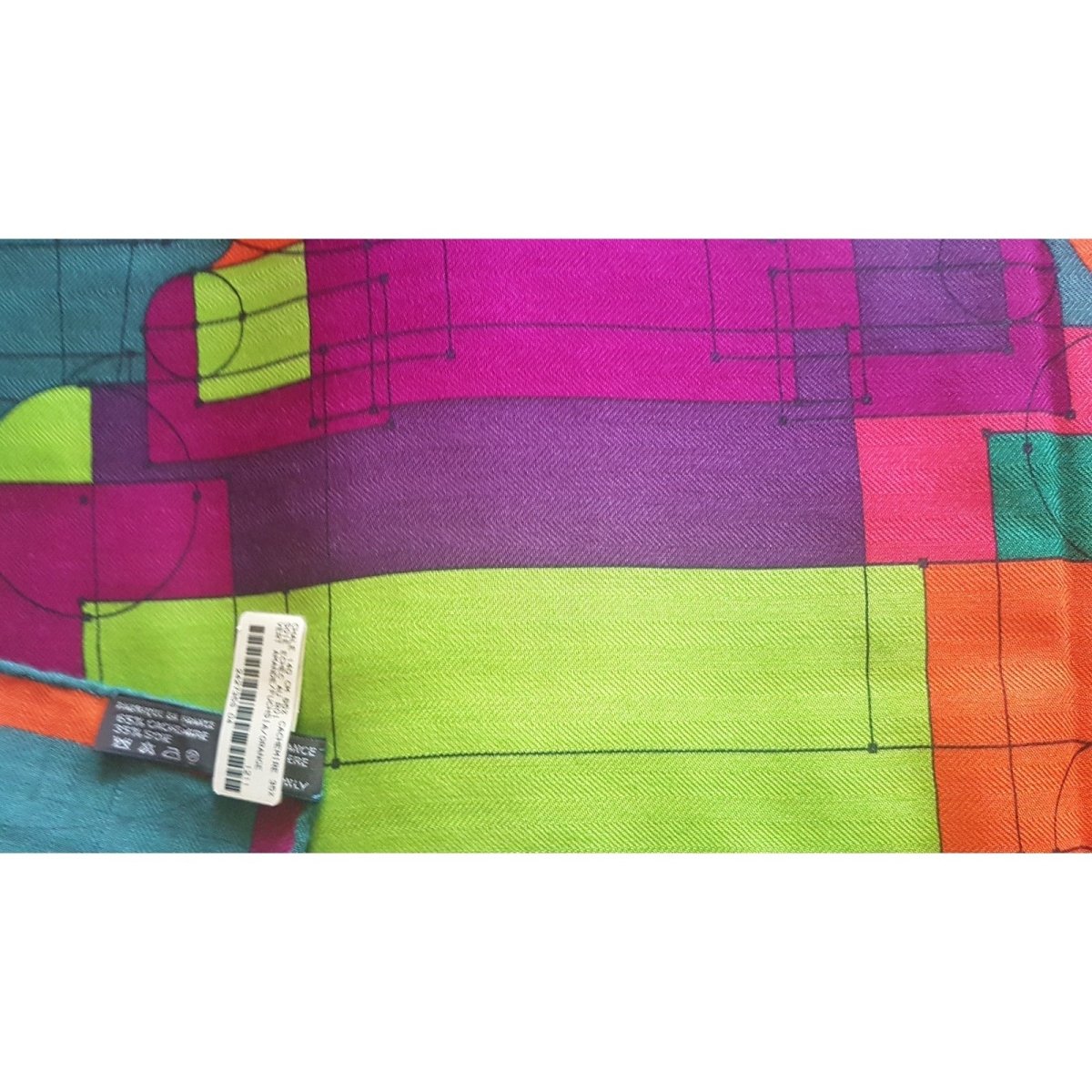 Hermes 2013 CW04 Almond Green, Fuchsia, Orange Echec au Roi Cashmere 140, NIB! - poupishop