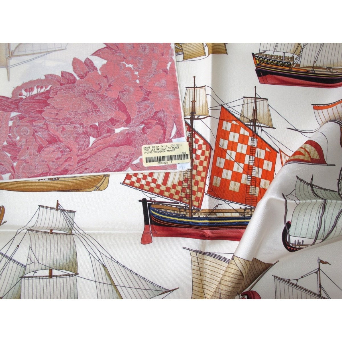 Hermes 2013 cw12 Ivory Bordeaux Tous les Bateaux du Monde by Aline Honore Twill 90cm, New! - poupishop