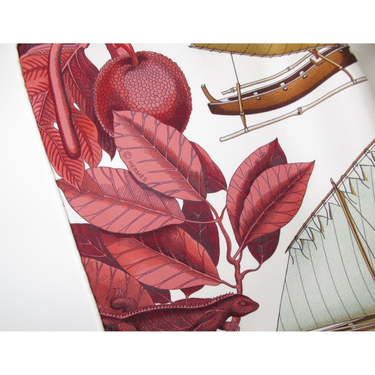 Hermes 2013 cw12 Ivory Bordeaux Tous les Bateaux du Monde by Aline Honore Twill 90cm, New! - poupishop