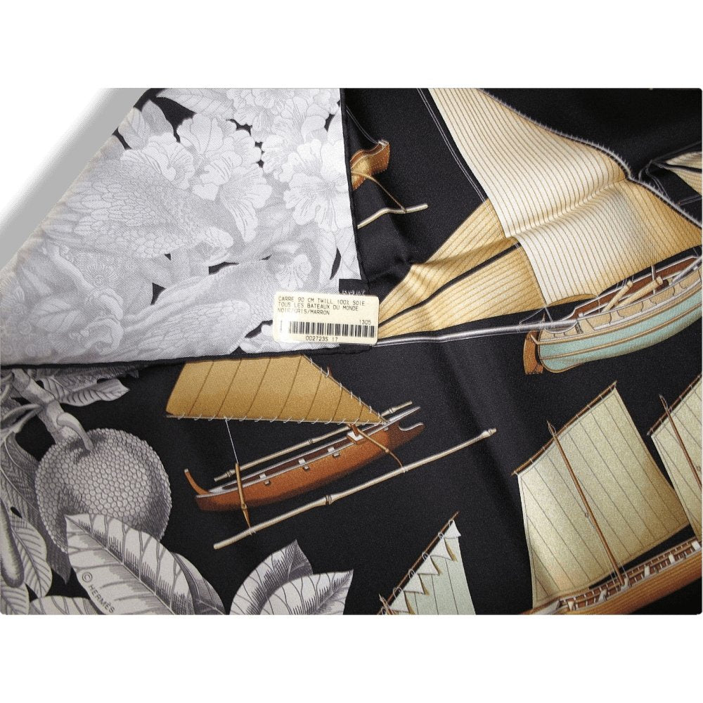 Hermes 2013 cw17 Black/Grey Tous les Bateaux du Monde Twill 90cm, New! - poupishop