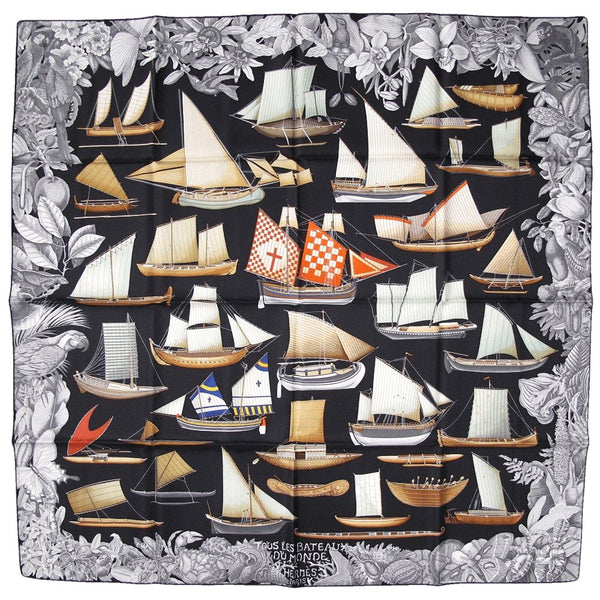 Hermes 2013 cw17 Black/Grey Tous les Bateaux du Monde Twill 90cm, New! - poupishop