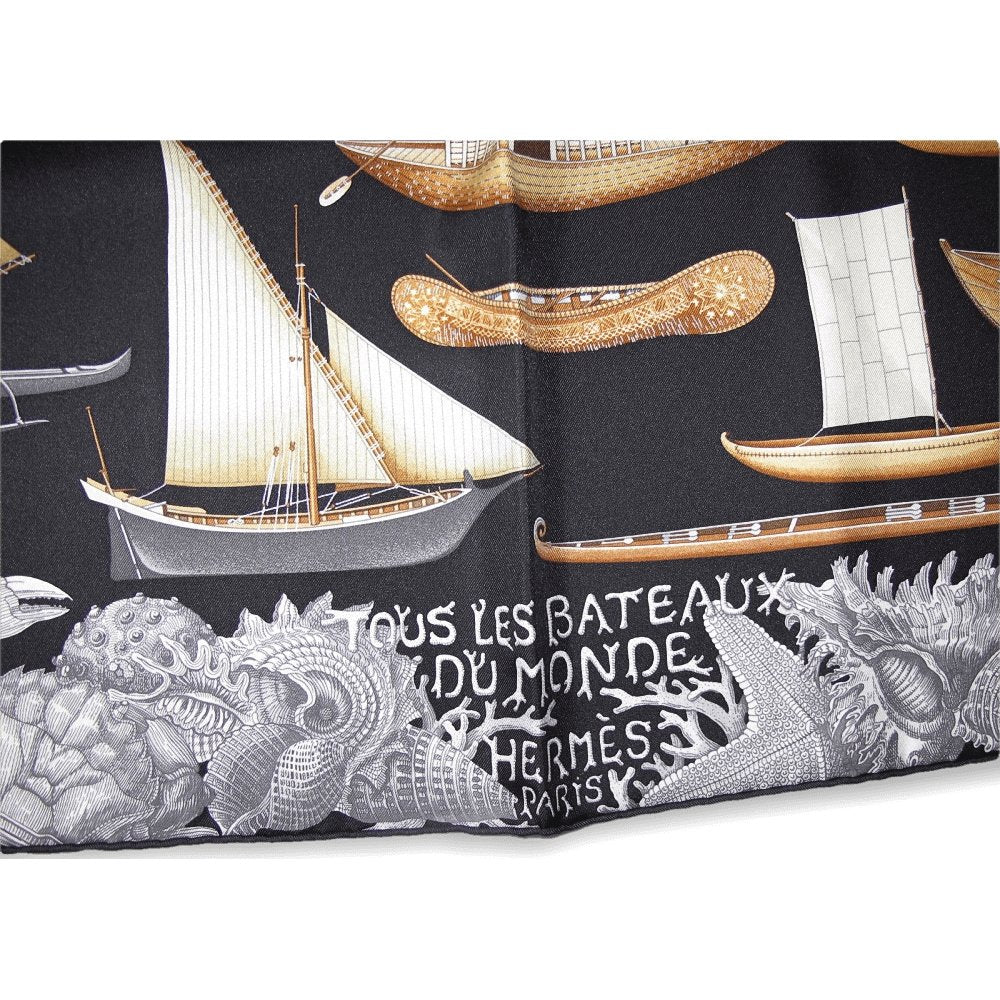 Hermes 2013 cw17 Black/Grey Tous les Bateaux du Monde Twill 90cm, New! - poupishop