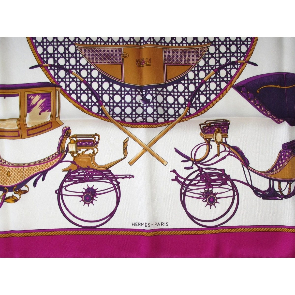 Hermes 2013 Fuchsia White Voitures a Transformation Vintage Silk 70, New! - poupishop
