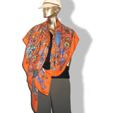 Hermes 2013 Orange/Bleu FLEURS ET PAPILLONS DE TISSUS Cashmere Shawl 140, Box! - poupishop