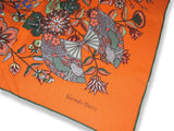 Hermes 2013 Orange/Bleu FLEURS ET PAPILLONS DE TISSUS Cashmere Shawl 140, Box! - poupishop