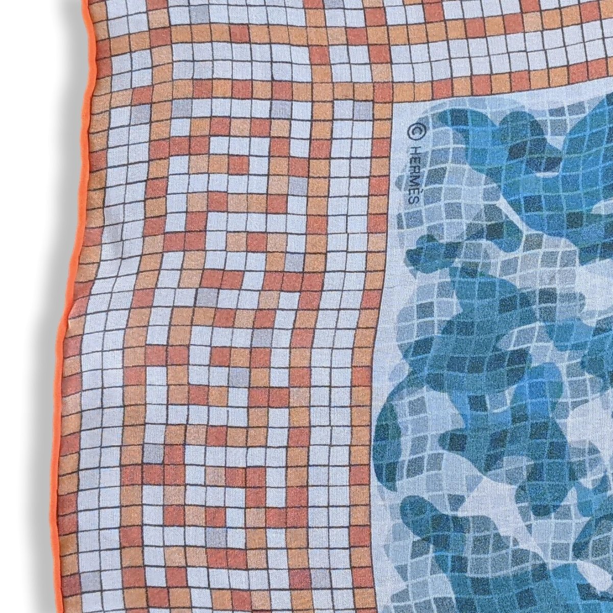 Hermes 2013 Orange/Blue BEVERLY HILLS by Benoit Pierre Emery Mousseline 140, Special Issue! - poupishop