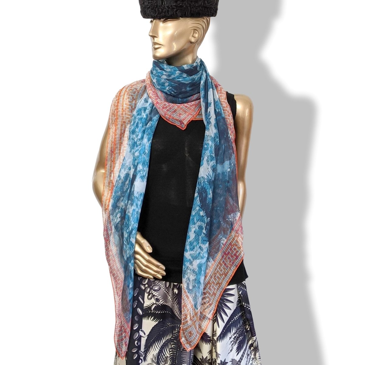 Hermes 2013 Orange/Blue BEVERLY HILLS by Benoit Pierre Emery Mousseline 140, Special Issue! - poupishop