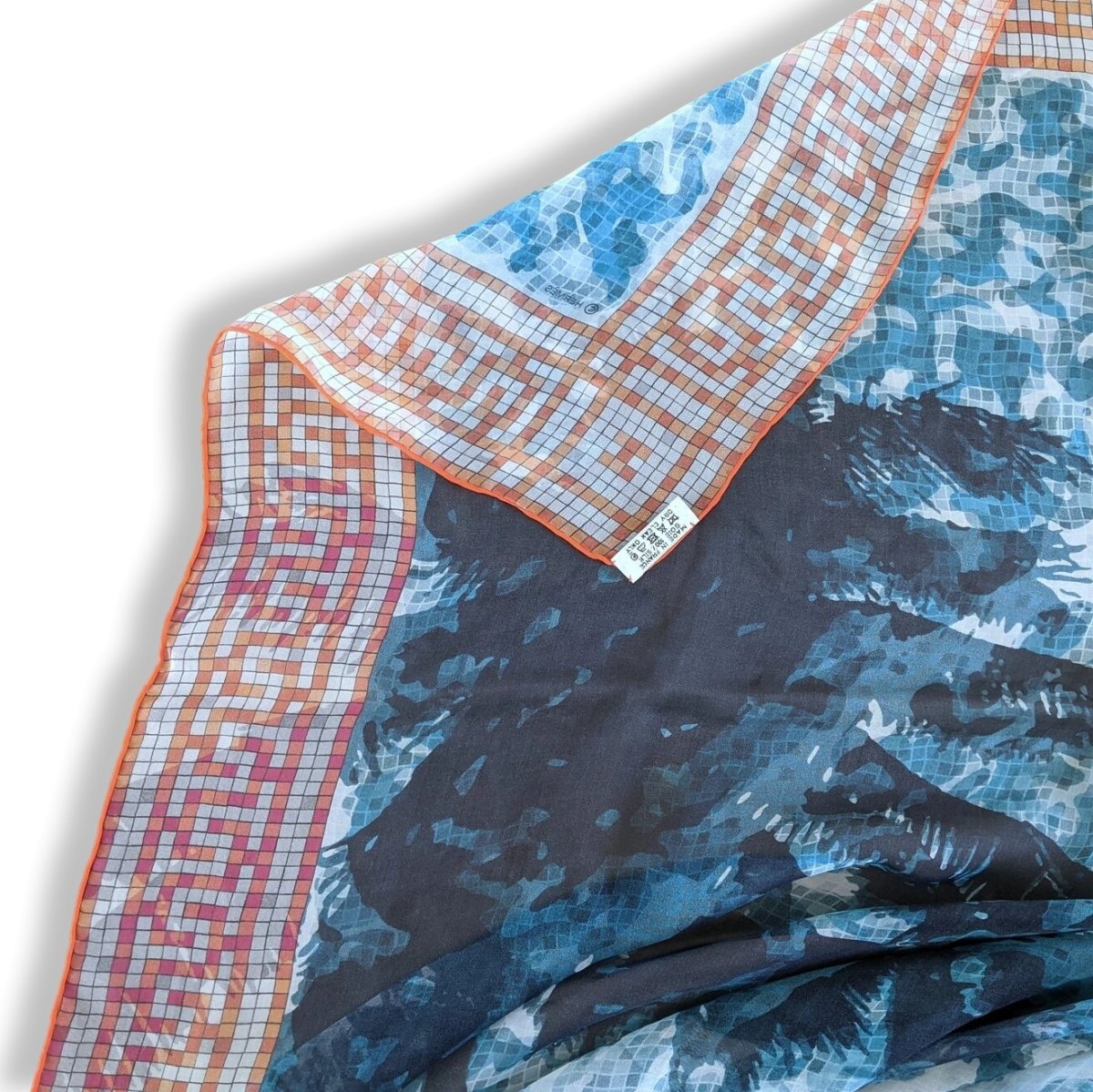 Hermes 2013 Orange/Blue BEVERLY HILLS by Benoit Pierre Emery Mousseline 140, Special Issue! - poupishop