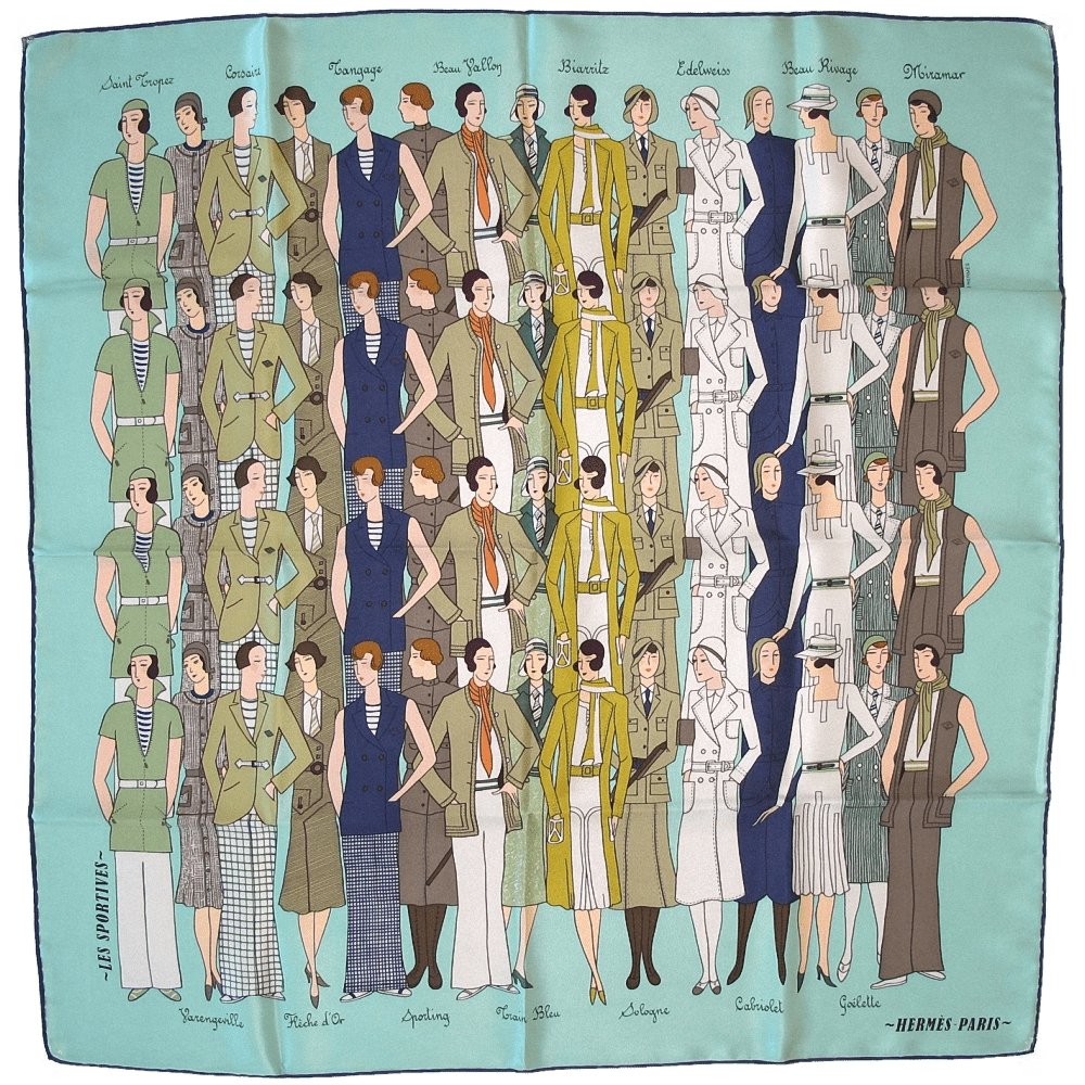 Hermes 2013 Retro Design 1930 Aqua Les Sportives Vintage Silk 70 - poupishop