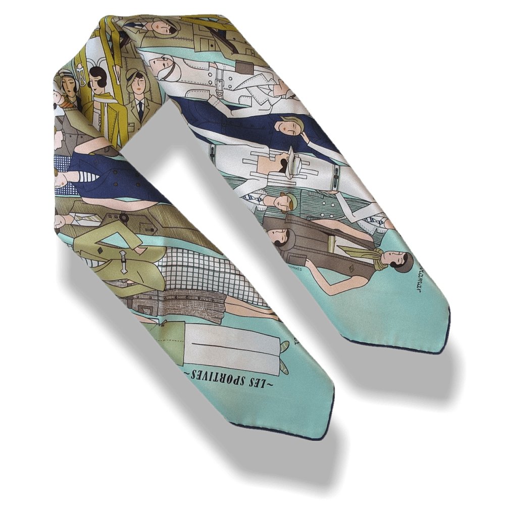 Hermes 2013 Retro Design 1930 Aqua Les Sportives Vintage Silk 70 - poupishop
