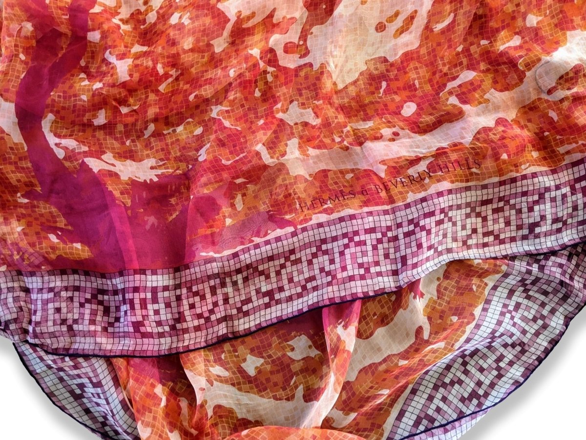 Hermes 2013 Rouge Limited Issue BEVERLY HILLS by Benoit Pierre Emery Mousseline Shawl 140, RARE, NIB! - poupishop