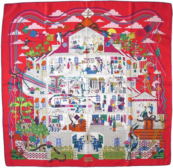 Hermes 2014 Blue Red White La maison des Carres by PIerre-Marie Twill 90cm, Mint in Box! - poupishop