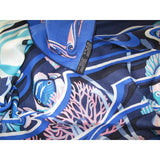 Hermes 2014 Blue Turquoise Pink De la Mer au Ciel by Toutsy Cashmere Shawl 140, New! - poupishop