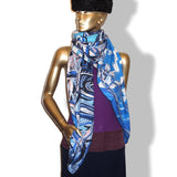 Hermes 2014 Blue Turquoise Pink De la Mer au Ciel by Toutsy Cashmere Shawl 140, New! - poupishop