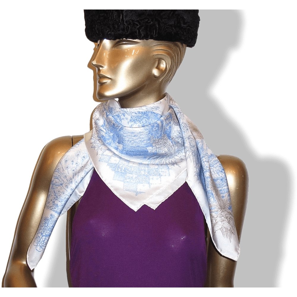 Hermes 2014 Blue White Grey Le Jardin de Leila by Françoise Houtin Twill 90cm, NIB! - poupishop