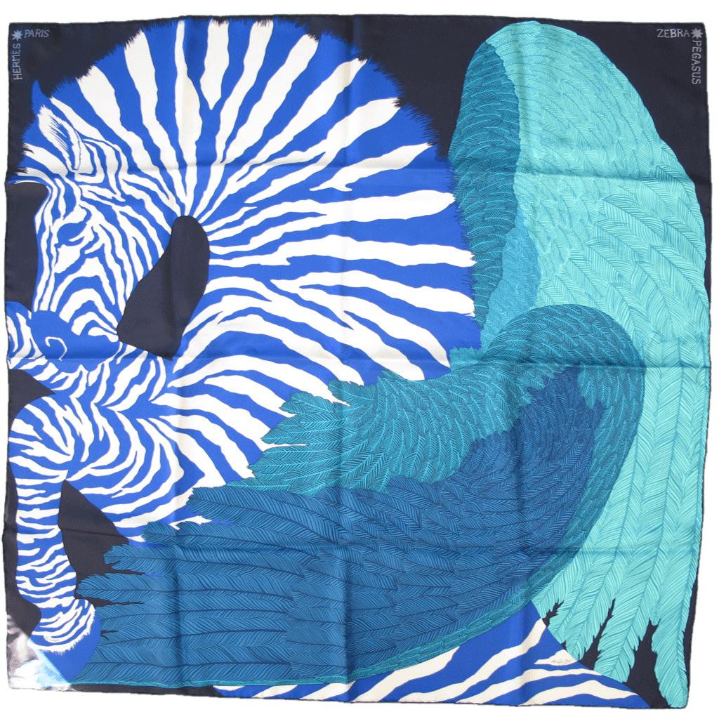 Hermes 2014 Blue Zebra Pegasus by Alice Shirley Twill 90cm - poupishop