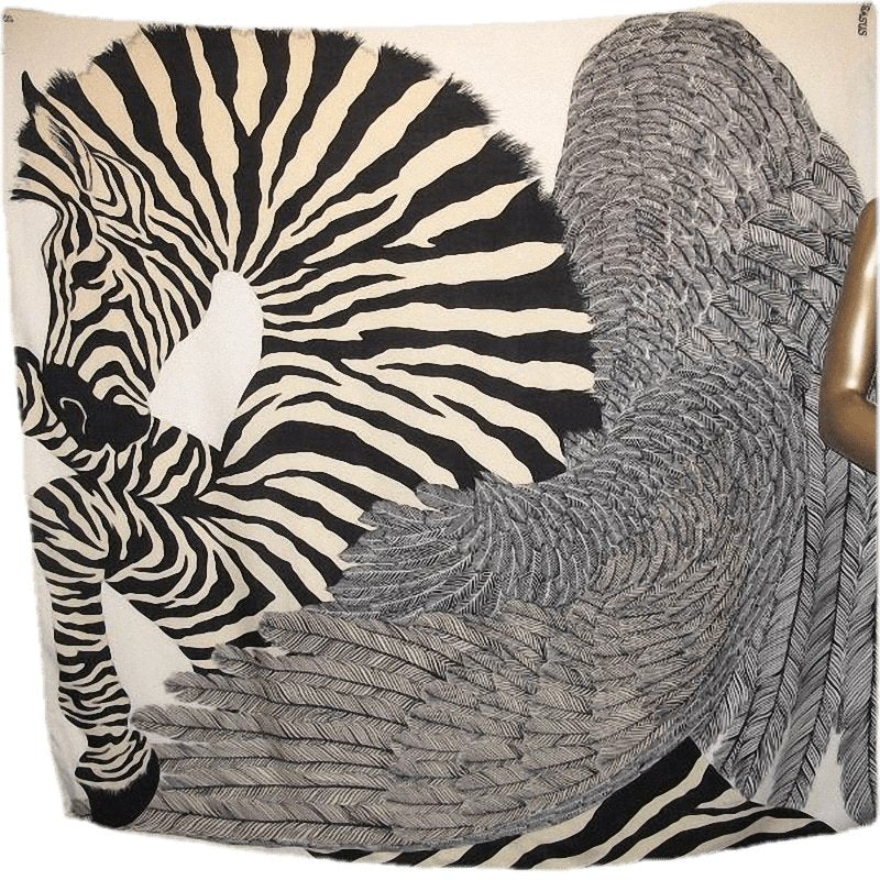 Hermes B/W Zebra Pegasus Cashmere Shawl 140