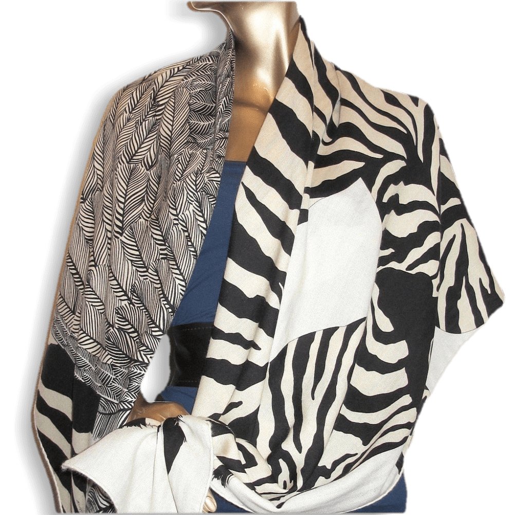 Hermes B/W Zebra Pegasus Cashmere Shawl 140
