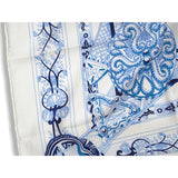 Hermes 2014 White Blue Le Songe de la Licorne by Annie Faivrre Cashmere Shawl 140, New! - poupishop