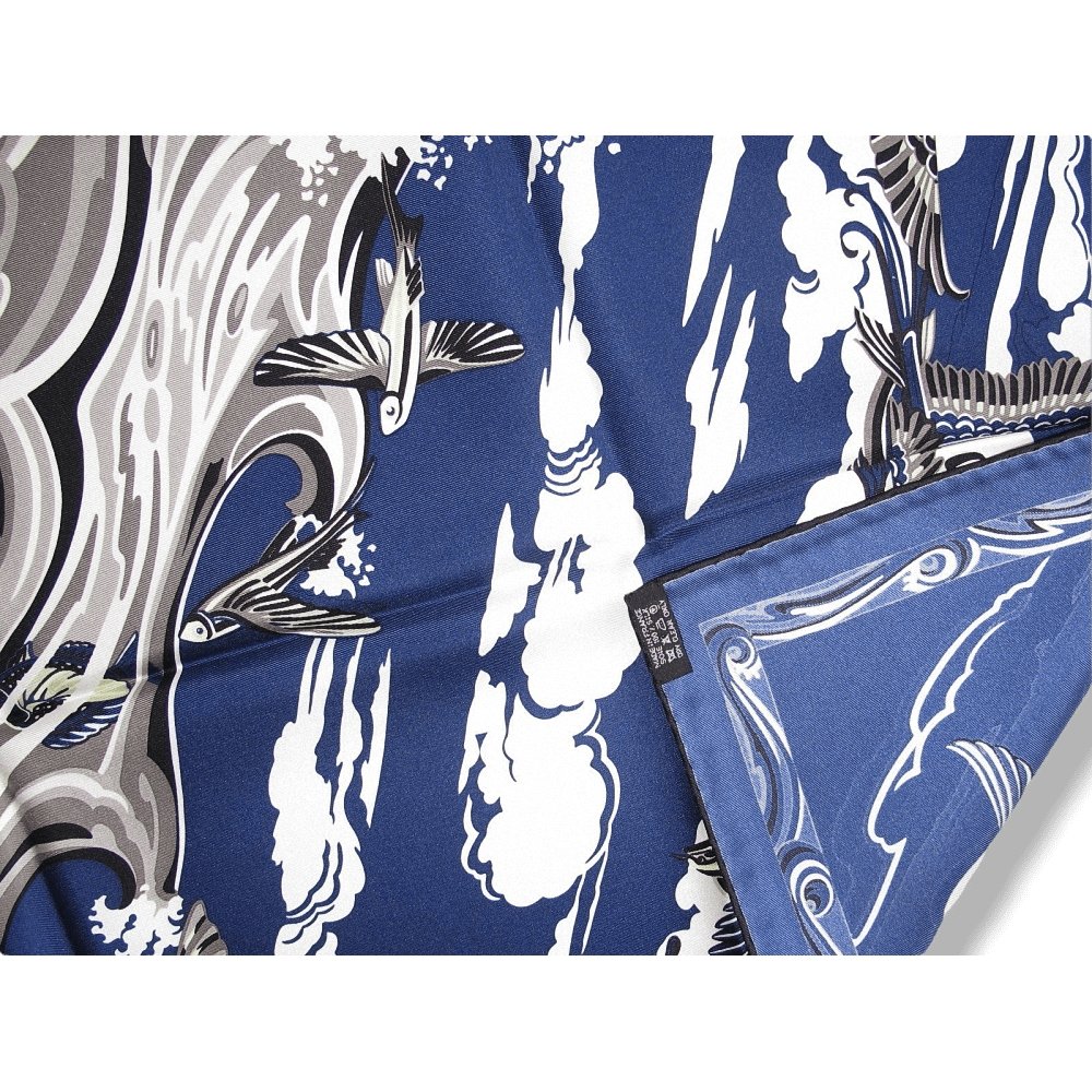  Hermes 2014 White, Marine De la mer au ciel Twill Silk 90