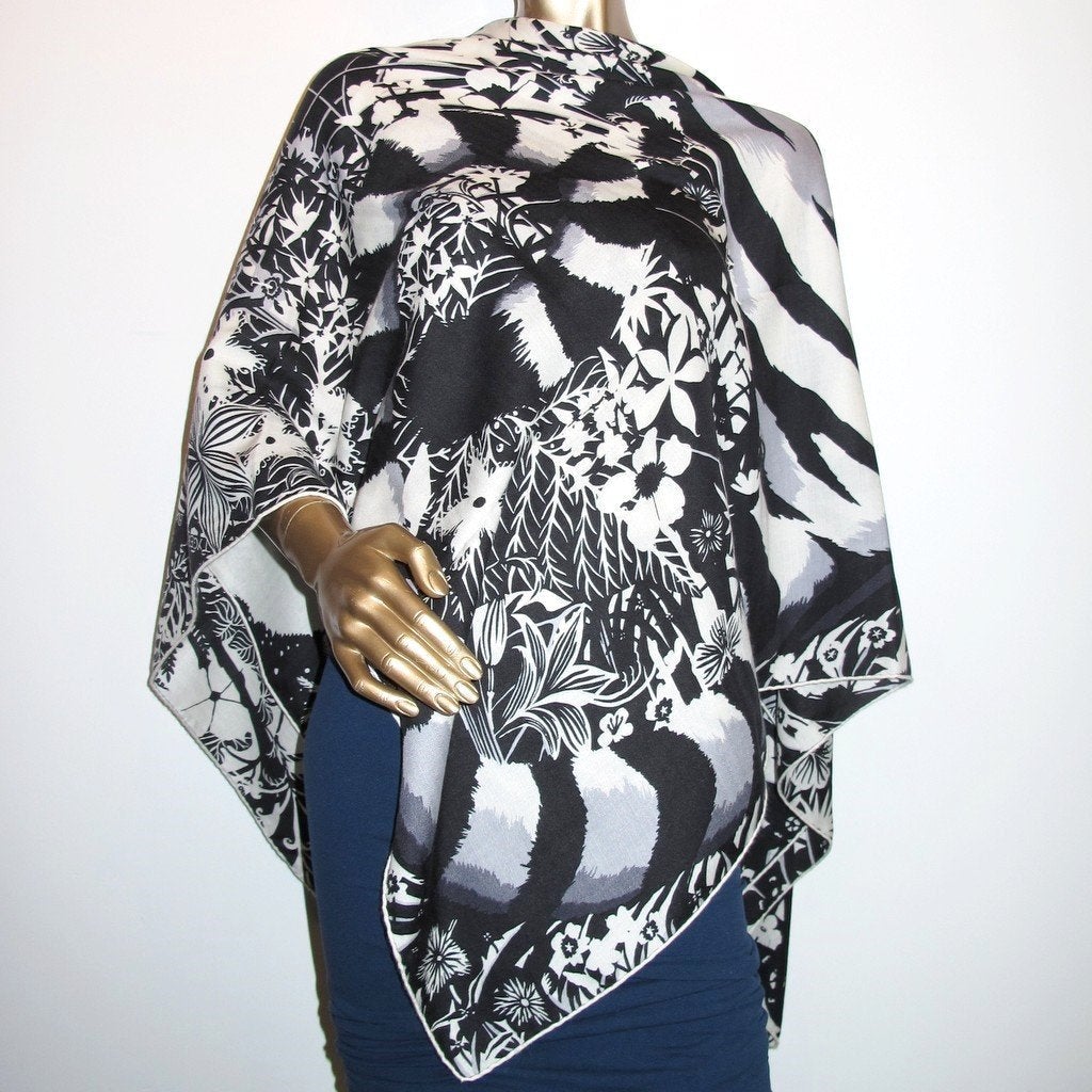 Hermes B/W Tyger Tyger cashmere shawl