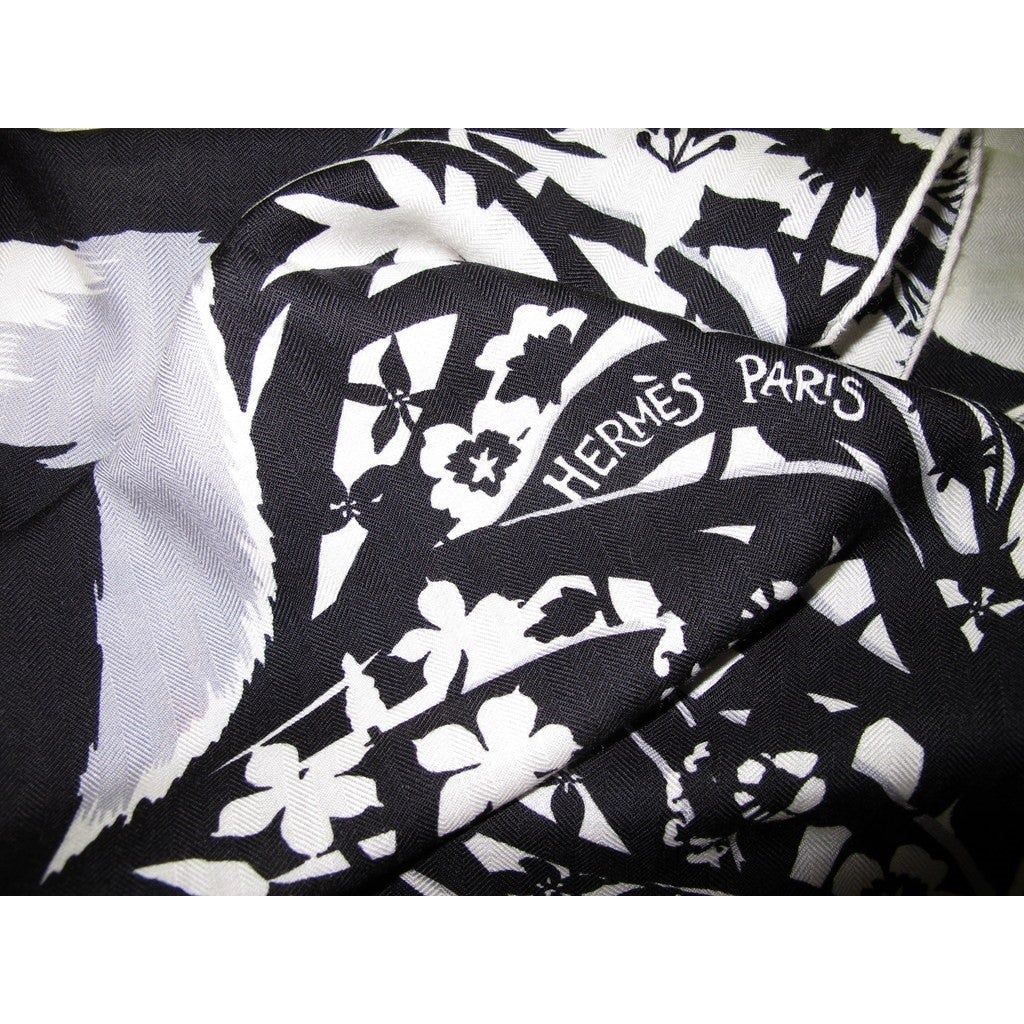 Hermes 2015 cw15 Noir/Blanc/Gris Tyger Tyger Cashmere Shawl 140 - poupishop
