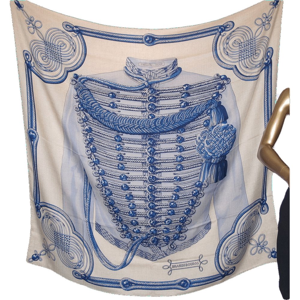 Hermes 2015 Natural Blue Brandebourg Cashmere Shawl 140