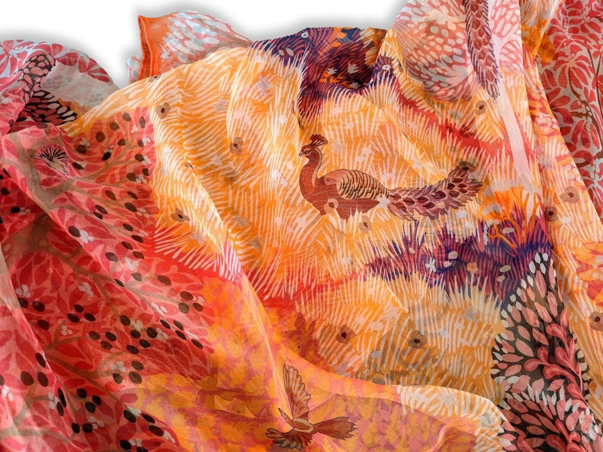 Hermes 2015 Orange/Multi DANS UN JARDIN ANGLAIS by Alice Shirley Mousseline 140 RARE, Mint in Box!
