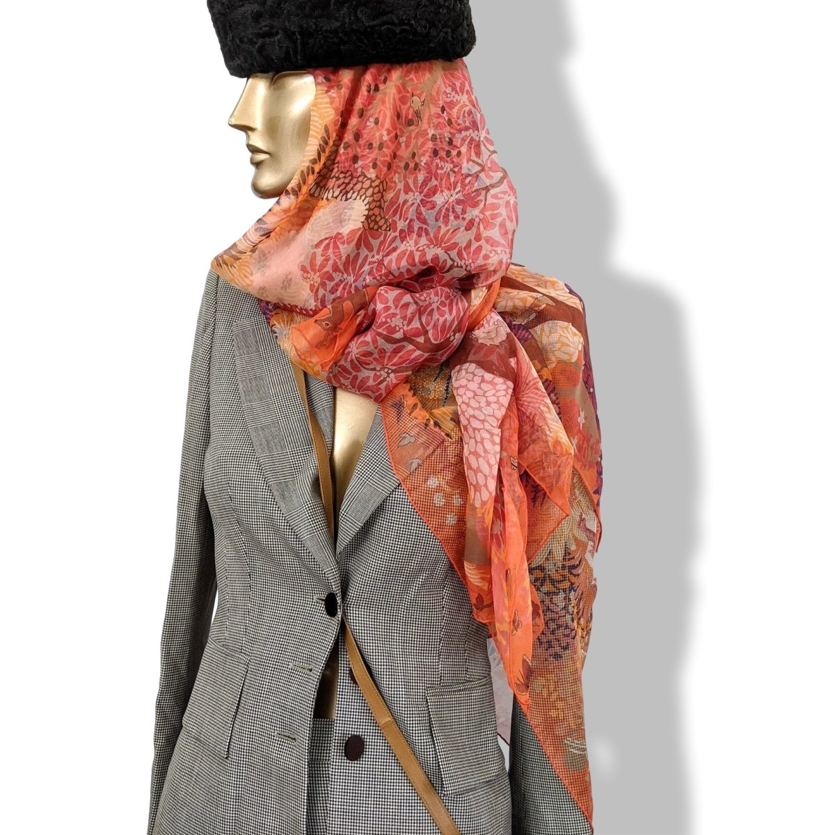 Hermes 2015 Orange/Multi DANS UN JARDIN ANGLAIS by Alice Shirley Mousseline 140 RARE, Mint in Box!