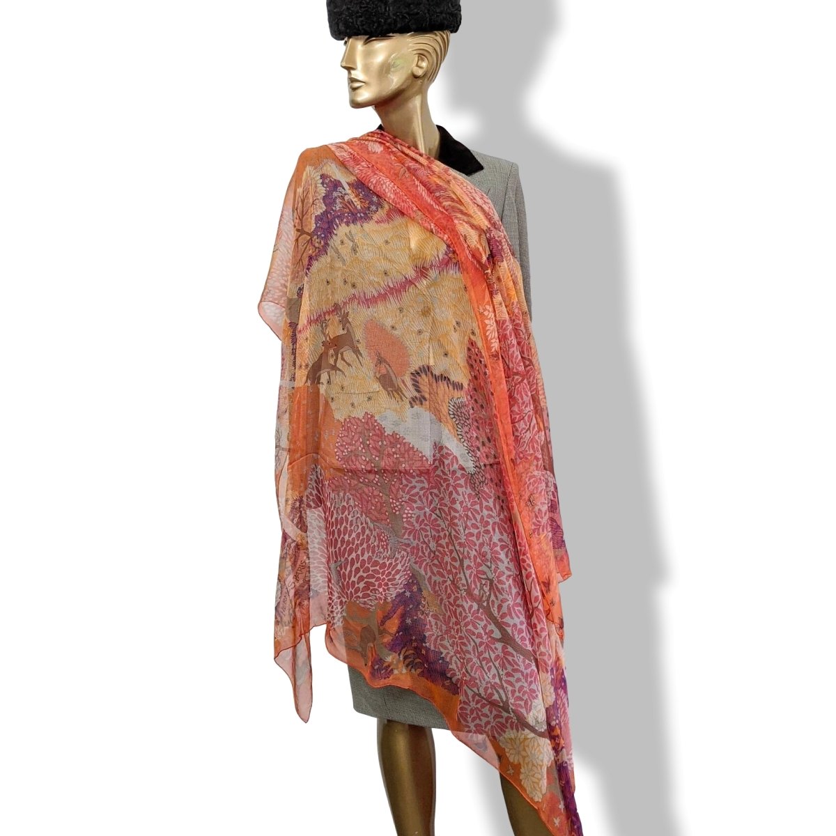 Hermes 2015 Orange/Multi DANS UN JARDIN ANGLAIS by Alice Shirley Mousseline 140 RARE, Mint in Box!