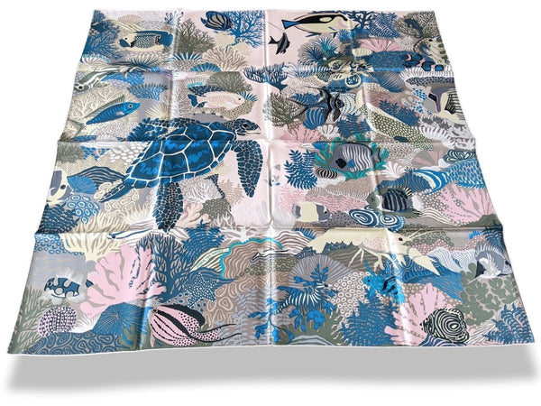 Hermes 2015 Rose/Bleu Canard/Multi UNDER THE WAVE by Alice Shirley Twill 90, New!