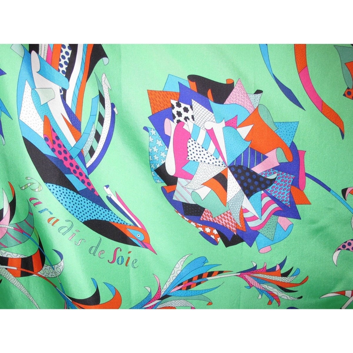 Hermes 2016 Blue Green Pink Paradis de Soie by Laetitia Bianchi Carre Geant Twill Plume 140 cm - poupishop