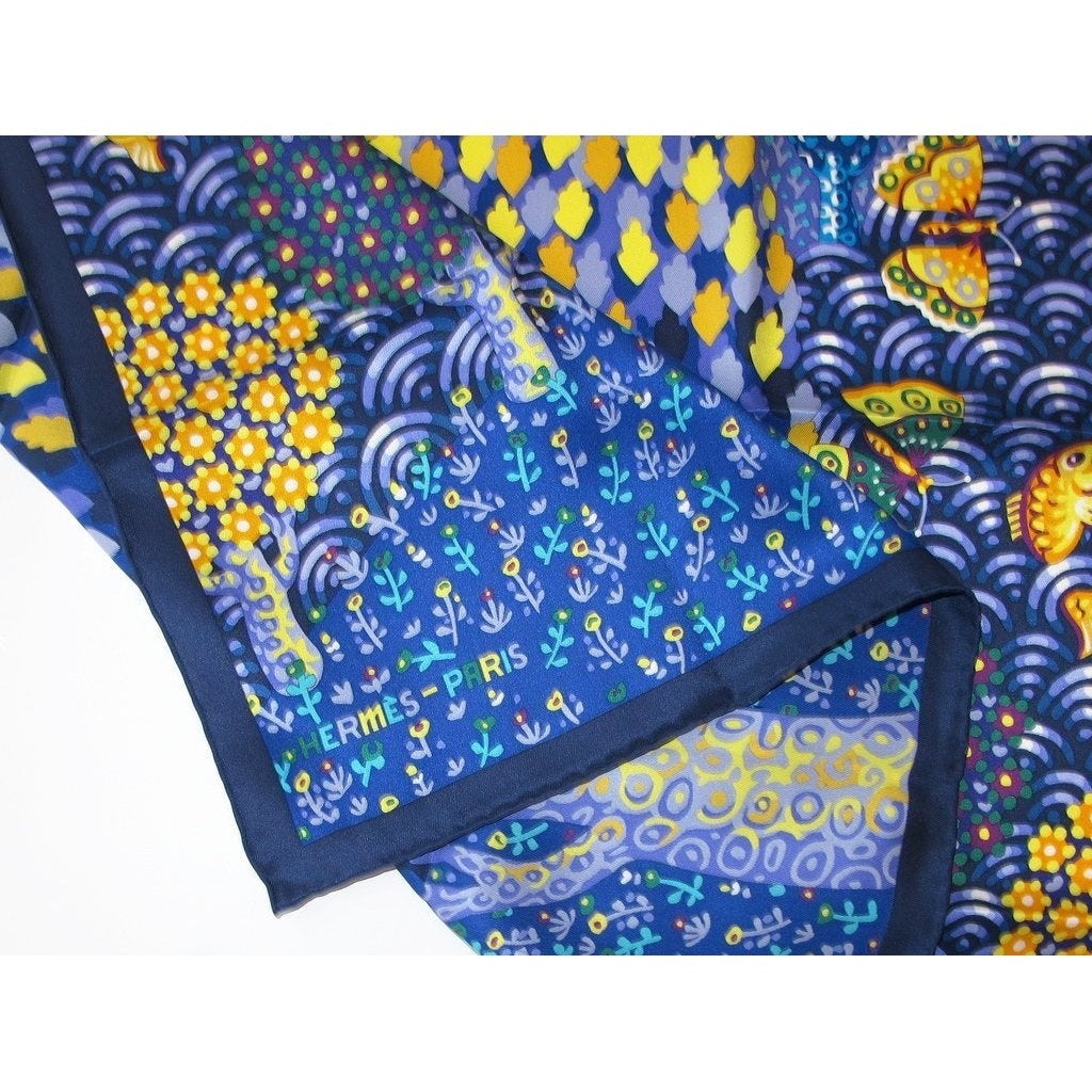 Hermes 2016 Blue Les Ailes Pleines de Joie Vintage Silk 70, NIB! - poupishop
