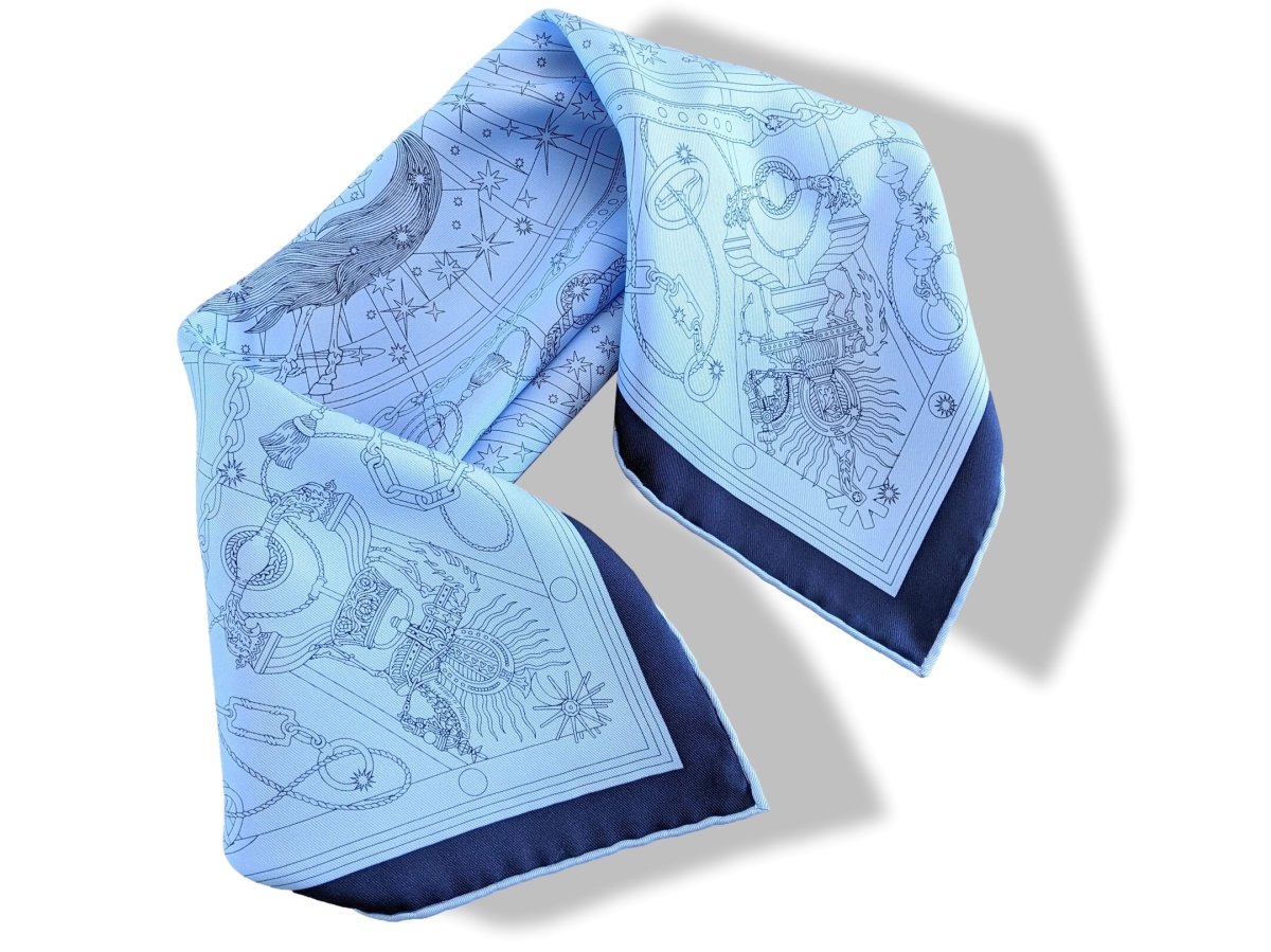 Hermes 2016 Ciel/Marine C'est la Fête by Daisuke Nomura Pocket Scarf Gavroche 42cm