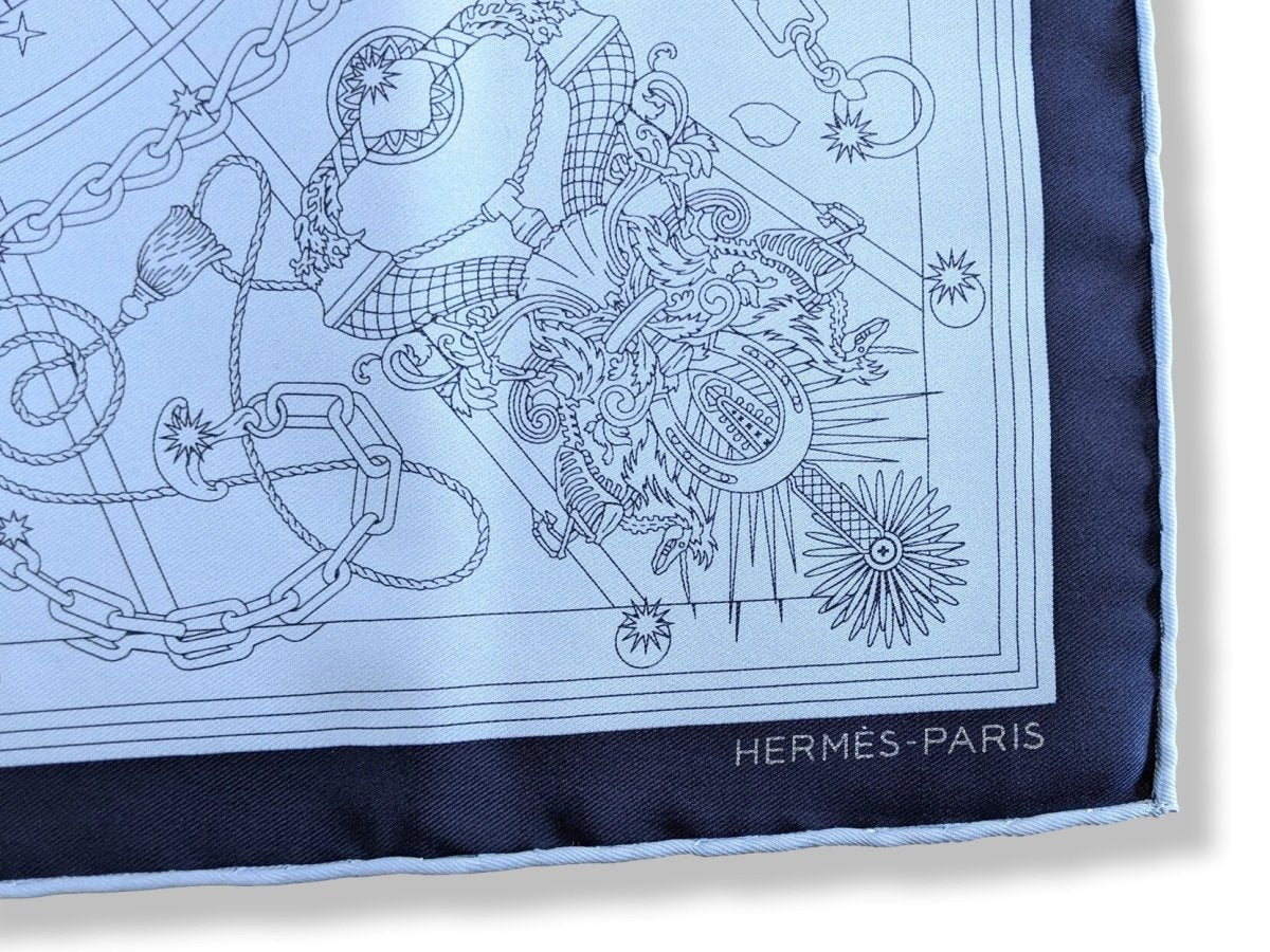 Hermes 2016 Ciel/Marine C'est la Fête by Daisuke Nomura Pocket Scarf Gavroche 42cm