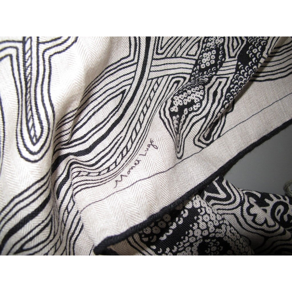 Hermes 2016 cw02 Naturel/Noir Arbre du Vent Cashmere Shawl 140, NIB! - poupishop