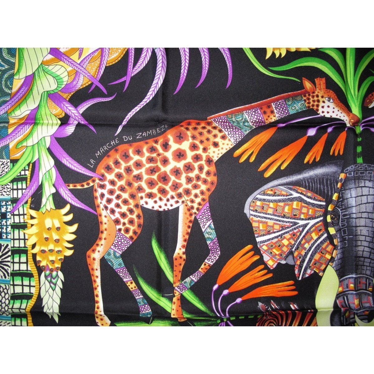 Hermes 2016 cw07 Black LA MARCHE DU ZAMBEZE by Ardmore Artists Twill 90, NWTIB! - poupishop
