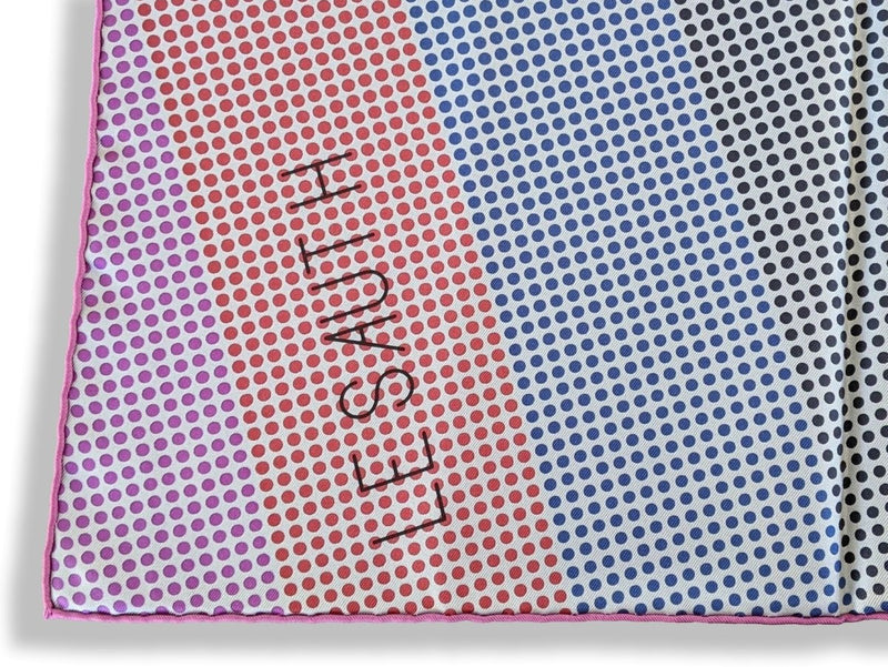 Hermes 2016 Grey/Pink/Blue Pointillism LE SAUT H by Cyrille Diatkine Twill Silk Carre 90, New!