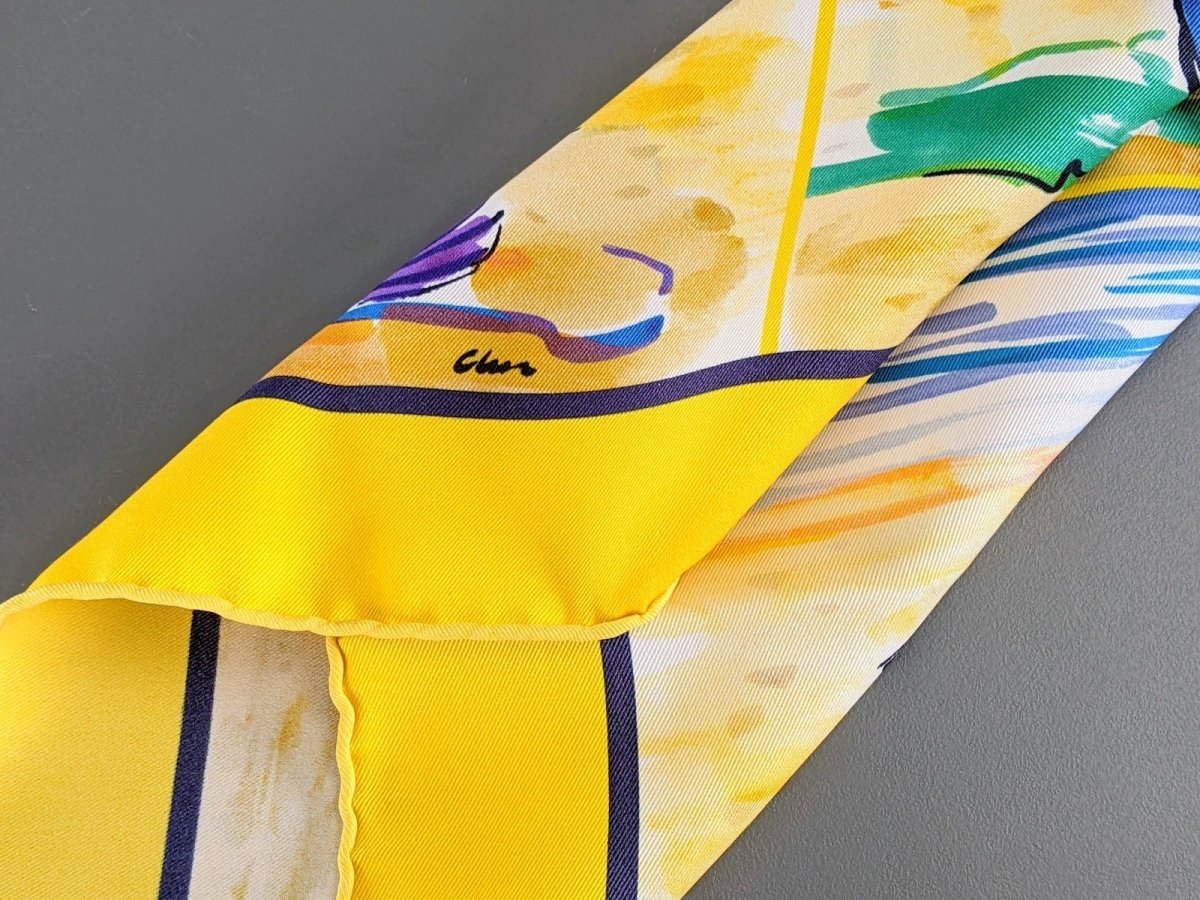 Hermes 2016 Jaune BAIN DE MER by Jean-Louis Clerc Vintage Silk 70 cm - poupishop