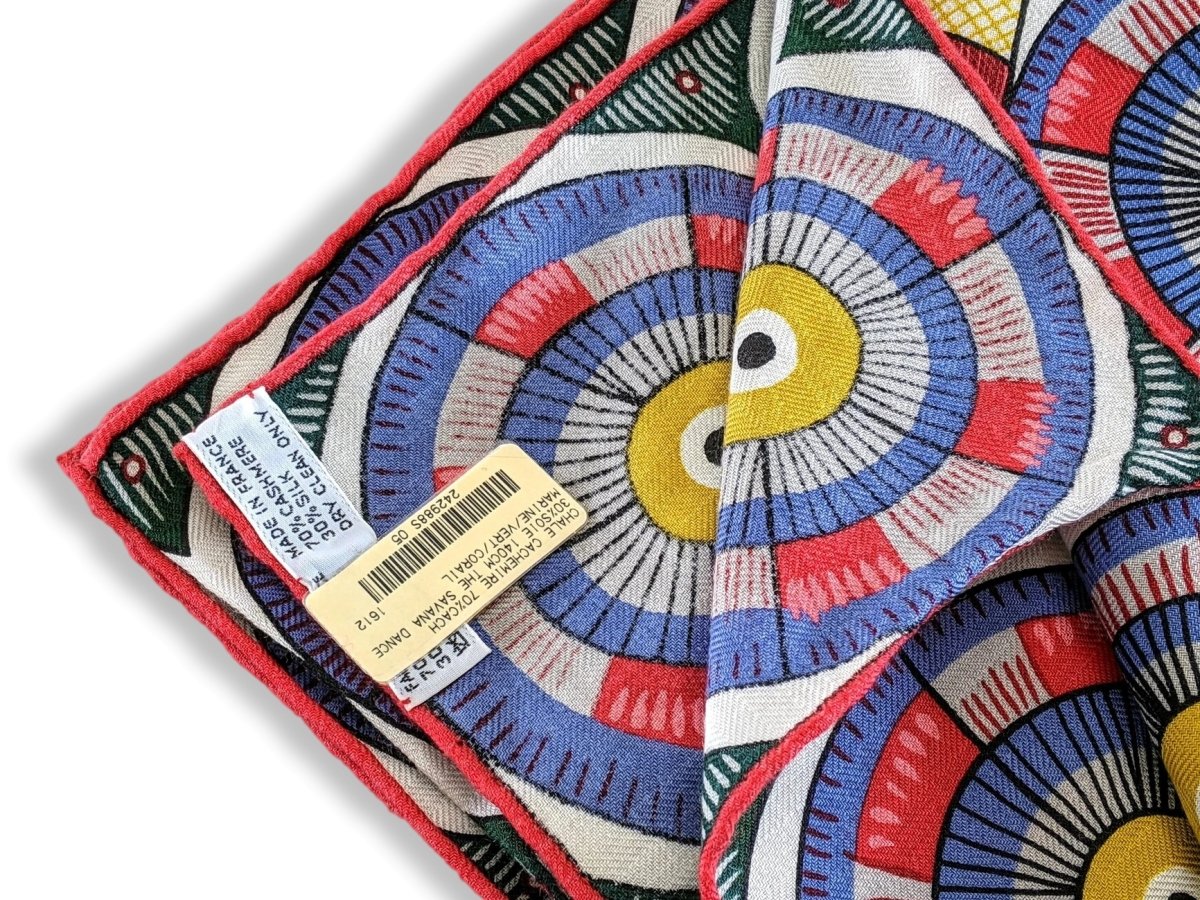 Hermes 2016 Marine/Vert/Corail THE SAVANA DANCE by Ardmore Artists Cashmere Shawl 140, BNWTIB!