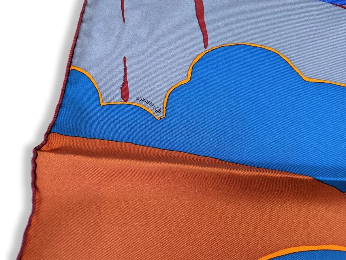 Hermes 2016 Night Blue Grey Brick AU BOUT DU MONDE by Antoine Carbonne Twill 90, New in Box!