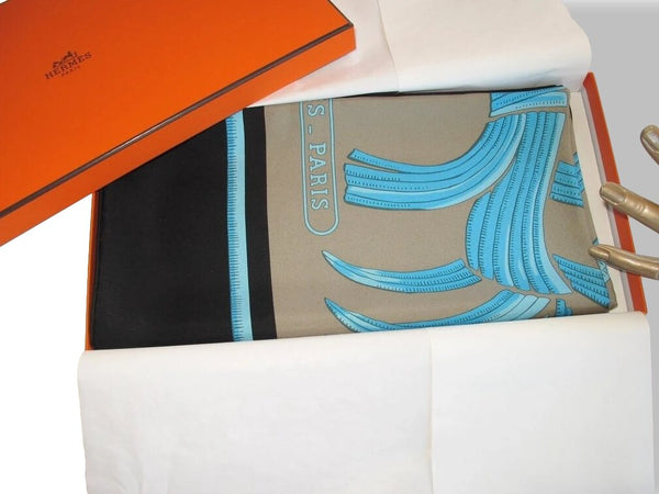 Hermes 2016 Noir/Argile/Turquoise TIGRE ROYAL Twill Silk 140 cm Grail, NWTIB!