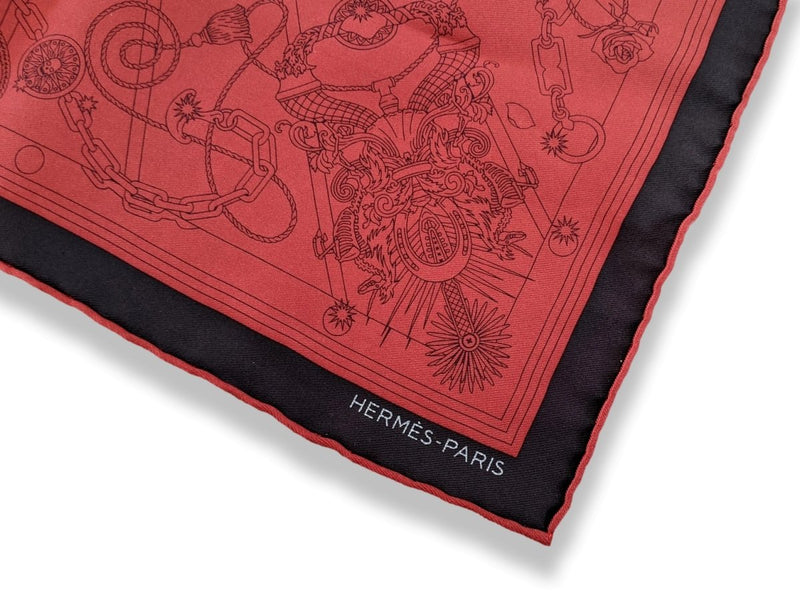 Hermes 2016 Noir/Rouge Bordeaux C'est la Fête by Daisuke Nomura Pocket Scarf Gavroche 42cm, New!