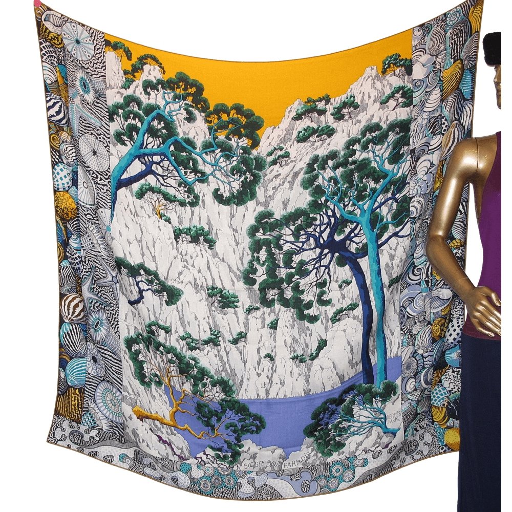 Hermes Sieste au Paradis by Aline Honore Cashmere 70% Shawl 140