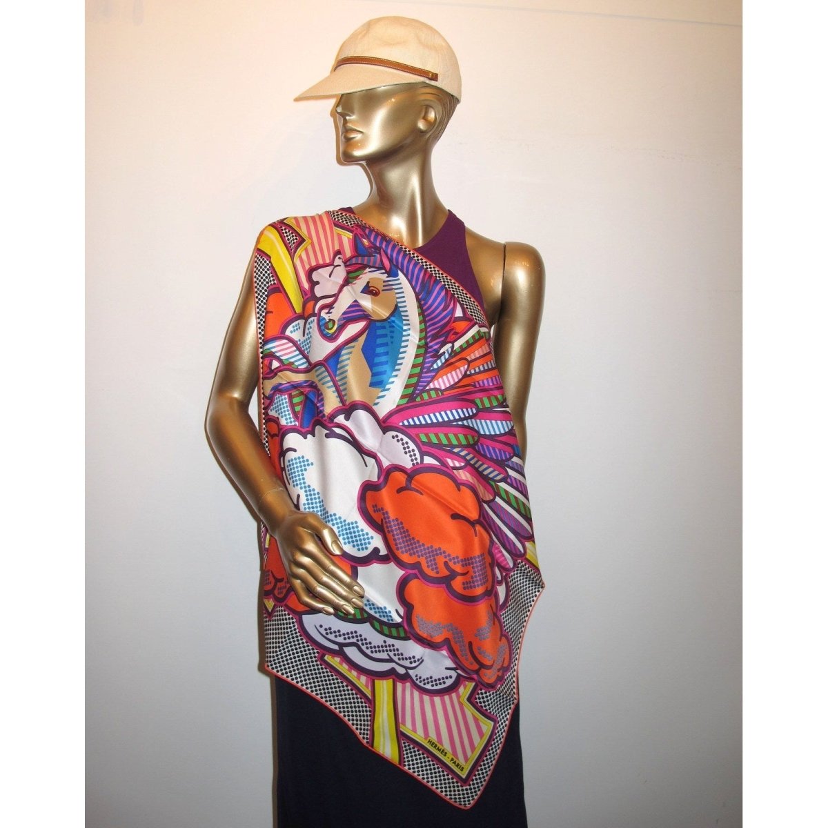Hermes 2016 Red Blue Yellow Pegase Pop by Dimitri Rybaltchenko Vintage Silk 70cm - poupishop