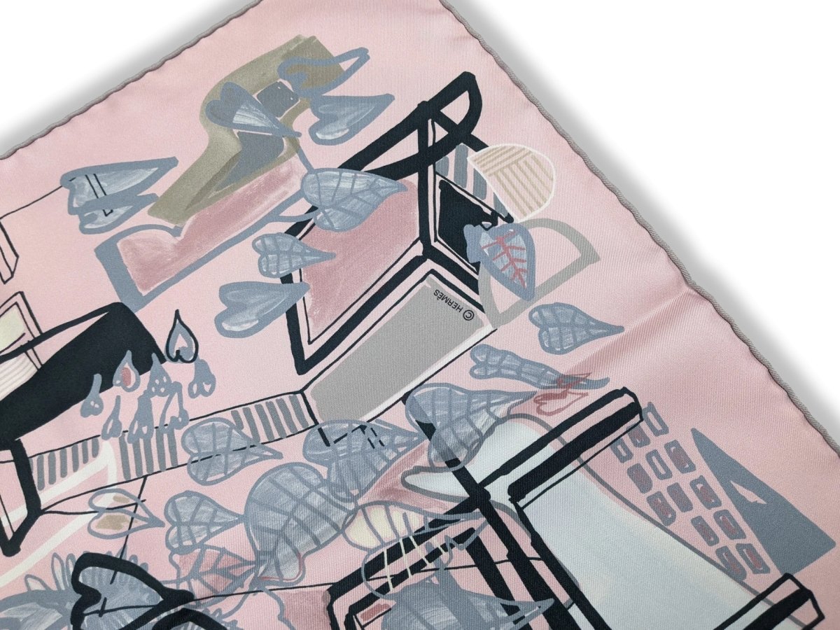 Hermes 2016 Rose/Gris/Noir "Modernisme Tropical" by Filpe Jardim Twil Silk 90, New!