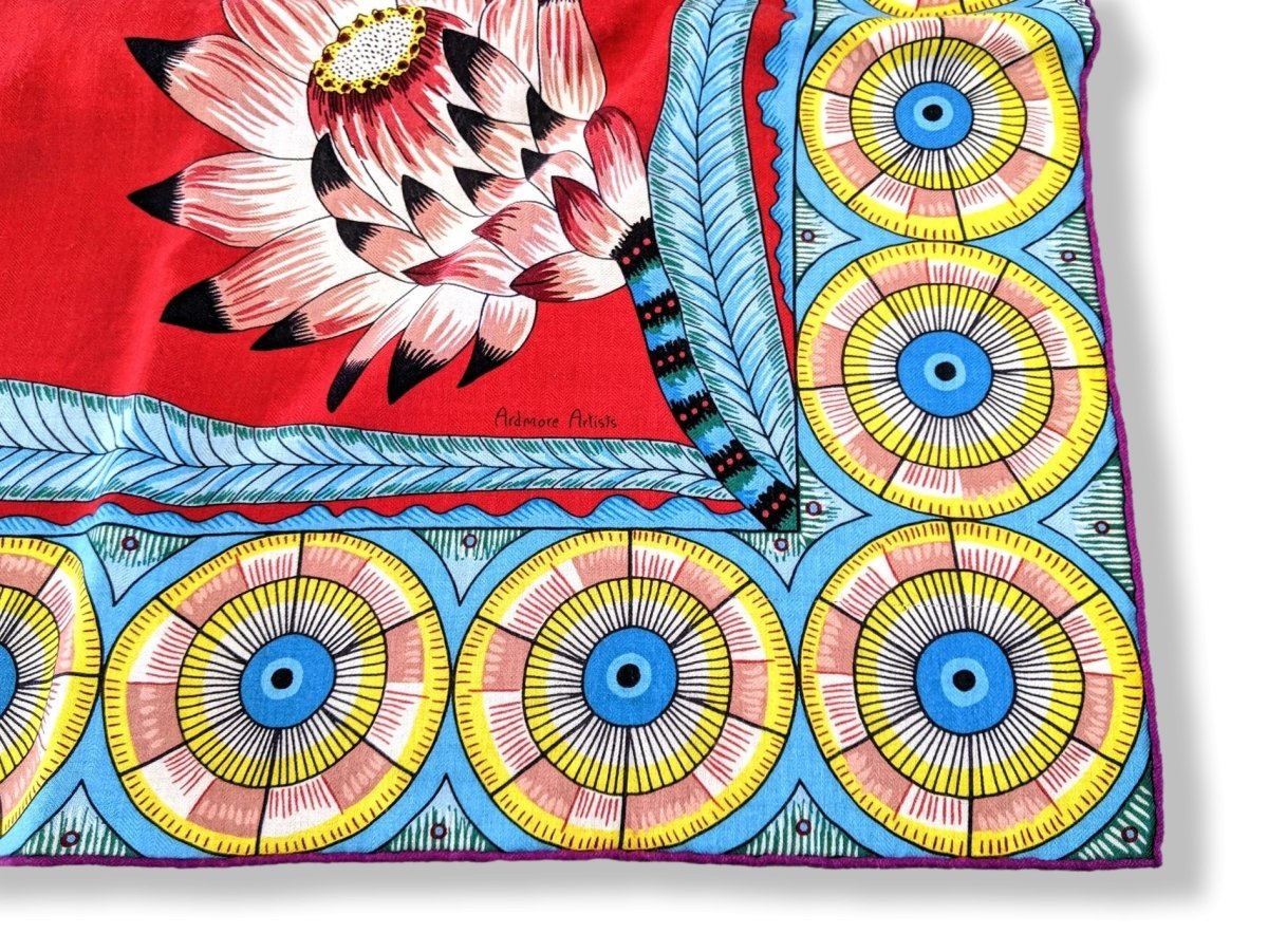 Hermes 2016 Rouge/Turquoise The Savana Dance Cashmere by Ardmore Artists Shawl 140, Mint!